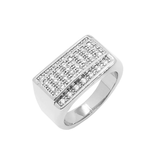 Men's CZ Elevated Cluster Ring in Rhodium Plated Size10-11