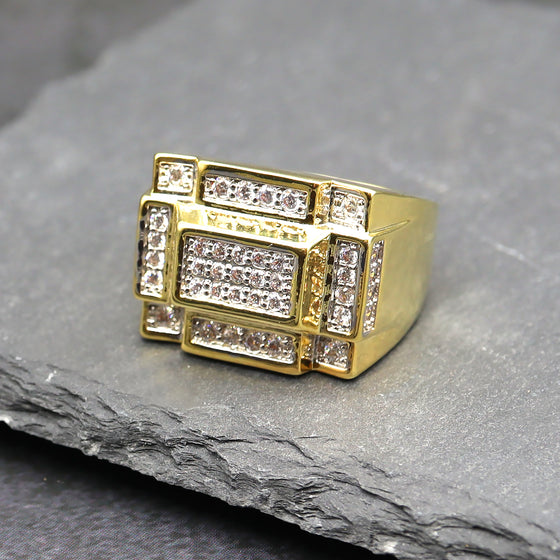 Men's CZ Cluster Hip-Hop Ring in 14K Gold Plated Size10-11