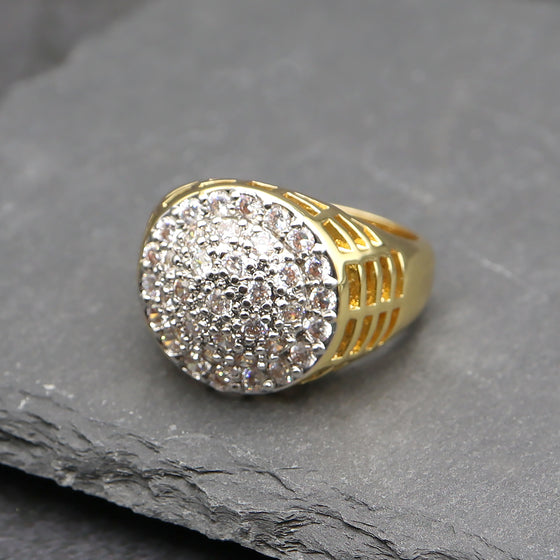 Men's Round Cluster CZ Ring in 14K Gold Plated Size10-11