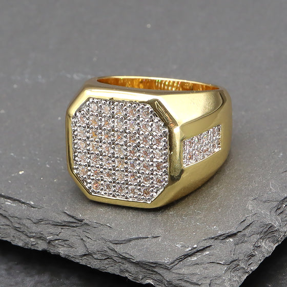 Men's Octagon Cluster CZ Ring in 14K Gold Plated Size10-11