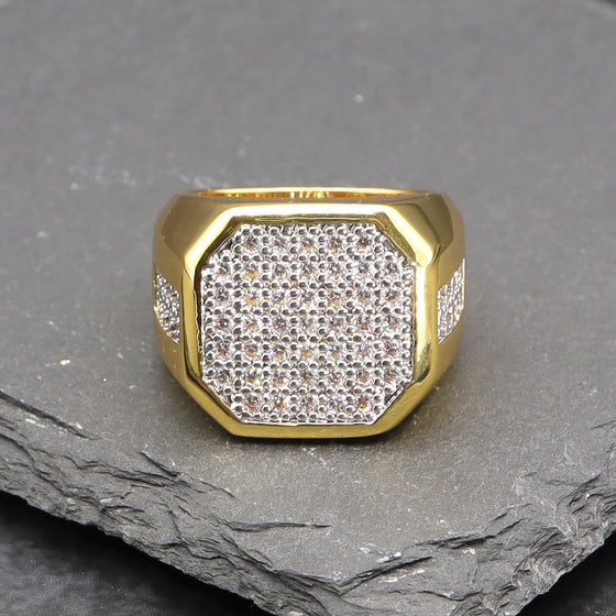 Men's Octagon Cluster CZ Ring in 14K Gold Plated Size10-11