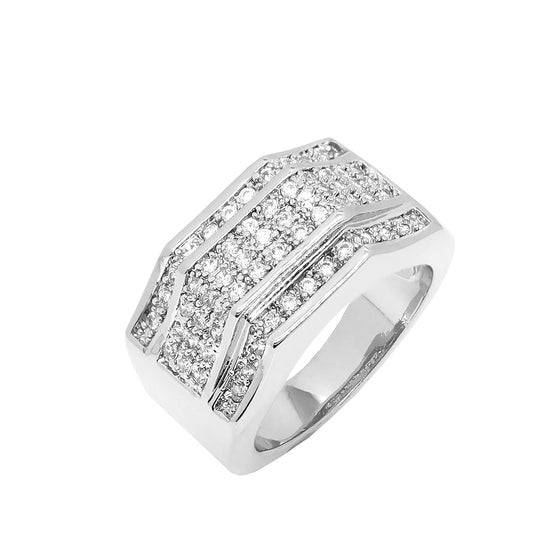 Men's Cubic Zirconia Cluster ring in Rhodium Plated Size10-11