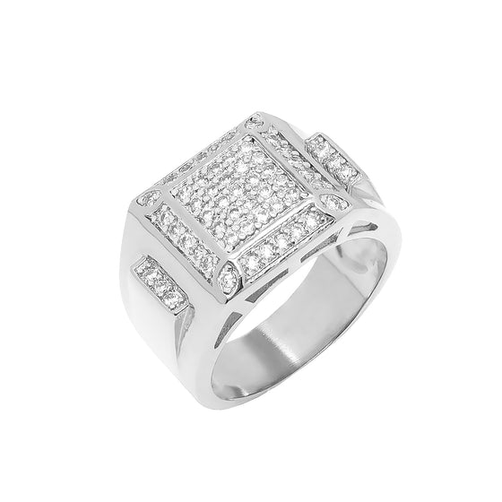 Men's CZ Square Cluster Bling Bling Ring Size10-11