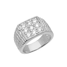  Men's CZ Textured Cluster Ring in Rhodium Plated Size10-11