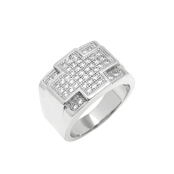 Men's Cross Cluster Ring in Rhodium Plated Size10-11