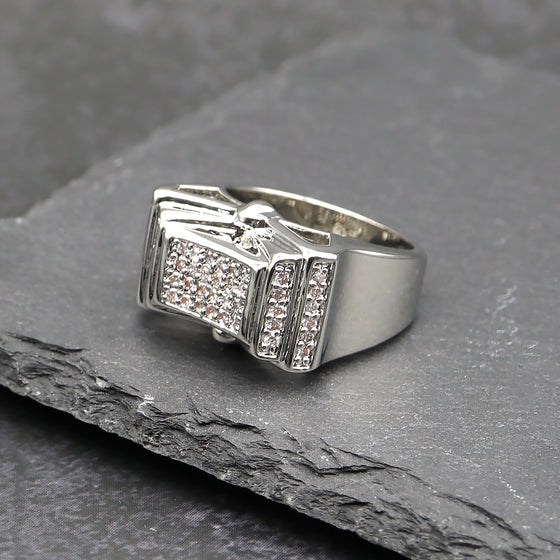 Men's Iced out Hip Hop CZ Ring in Rhodium Size 10-11