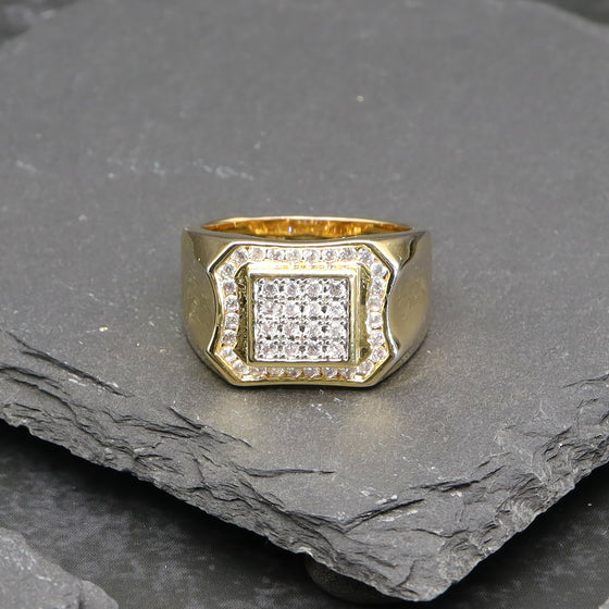 Men's CZ Square Cluster Ring in 14K Gold Plated Size10-11
