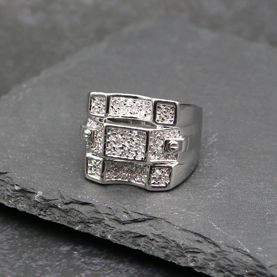 Men's CZ Cluster Iced Out Ring in Rhodium Plated Size10-11