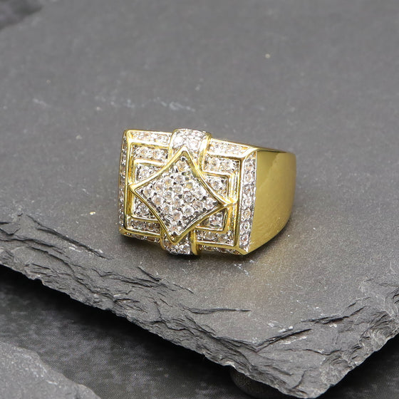 Men's CZ Multi Level Cluster Ring in 14K Gold Plated Size10-11
