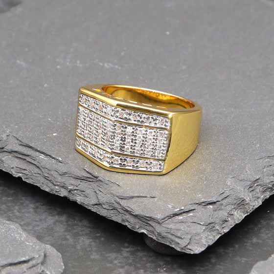 Men's CZ Cluster Hip-Hop Ring in 14K Gold Plated Size10-11