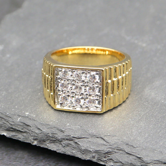 Men's CZ Textured Cluster Ring in 14K Gold Plated Size10-11