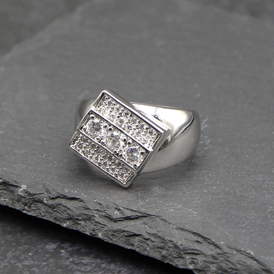 Men's Iced Out Pinky Ring in Rhodium Plated Size10-11