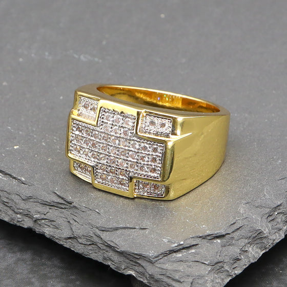 Men's Cross Cluster Ring in 14K Gold Plated Size10-11