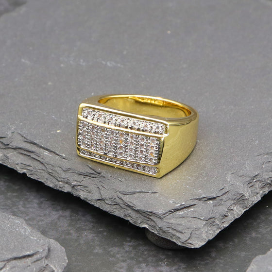 Men's CZ Elevated Cluster Ring in 14K Gold Plated Size10-11