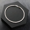 3MM Unisex Silver Rope Chain Link Bracelet in Silver Plated 8"