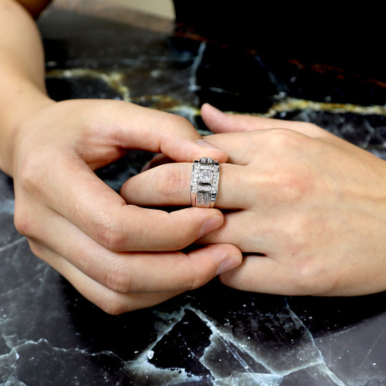 Men's Iced Out Rhodium Plated Ring CZ Size10-11