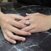 Men's CZ Cluster Bling Bling Ring in Rhodium Plated Size10-11