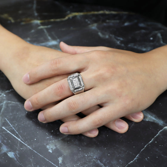 Men's CZ Elevated Cluster Ring in Rhodium Plated Size10-11