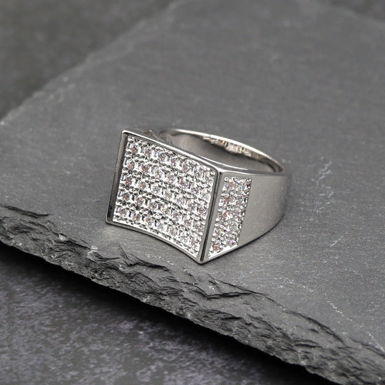 Men's Pave Cluster Ring in Rhodium Plated Size10-11