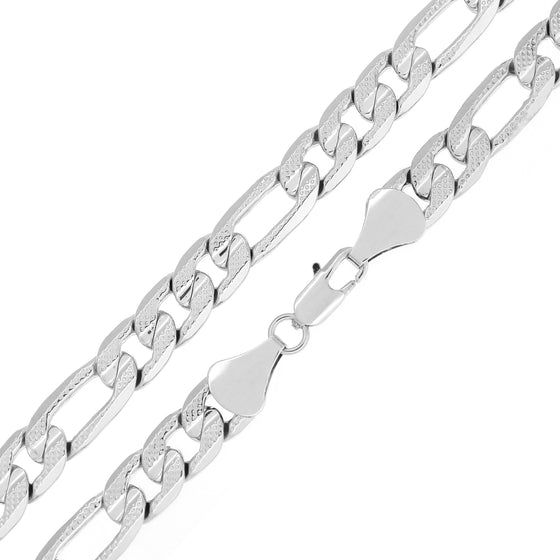 10MM Silver Concave Textured Figaro Chain Necklace 20"24"30"36"