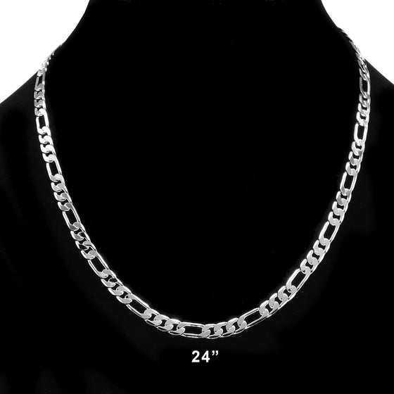 6MM Silver Classic Figaro Chain Necklace 20"24"