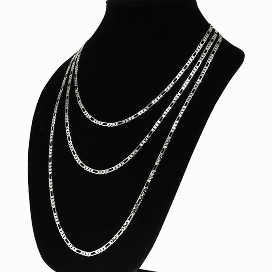 4MM Silver Classic Figaro Chain Necklace 20"24"30"