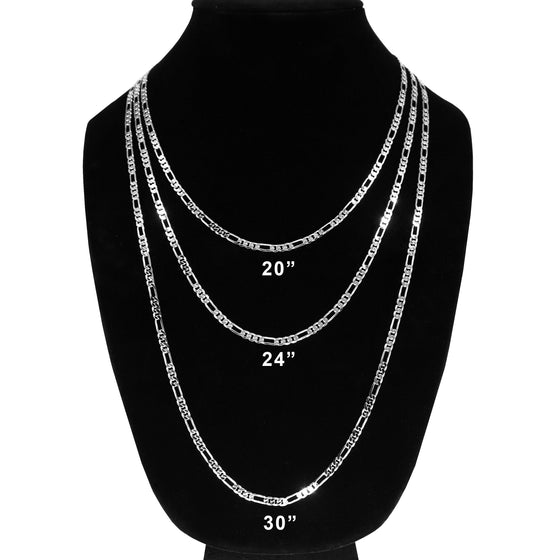4MM Silver Classic Figaro Chain Necklace 20"24"30"