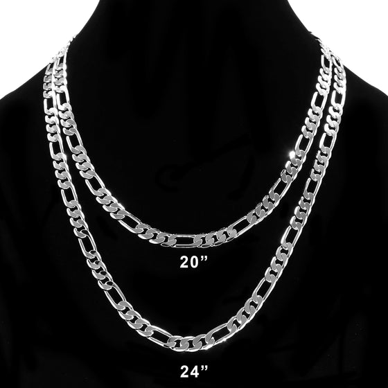 8MM Silver Classic Figaro Chain Necklace  20"24"