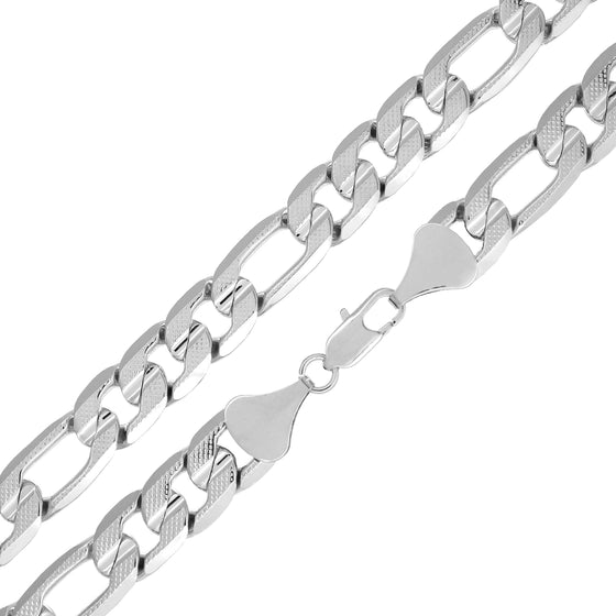 12MM Silver Concave Textured Figaro Chain Necklace 20"24"30"36"