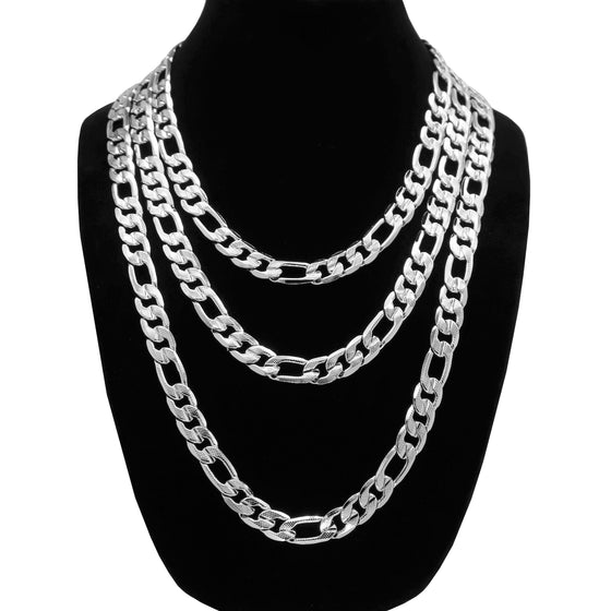 12MM Silver Concave Textured Figaro Chain Necklace 20"24"30"36"