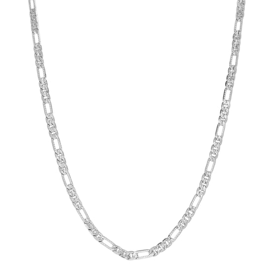 4MM Silver Concave Textured Figaro Chain Necklace 20"24"30"