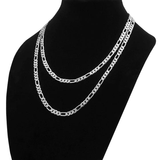 6MM Silver Concave Textured Figaro Chain Necklace 20"24"