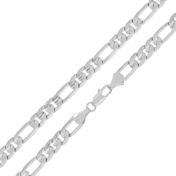 8MM Silver Concave Textured Figaro Chain Necklace 20"24"