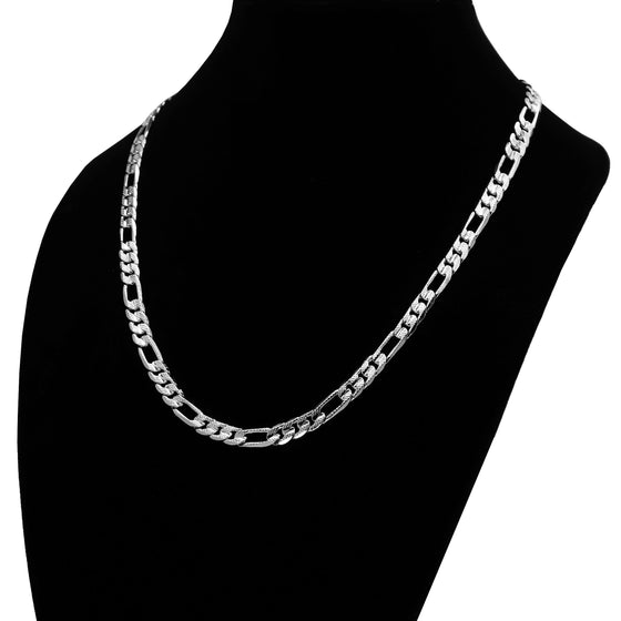 8MM Silver Concave Textured Figaro Chain Necklace 20"24"