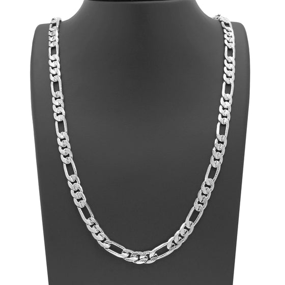 8MM Silver Concave Textured Figaro Chain Necklace 20"24"