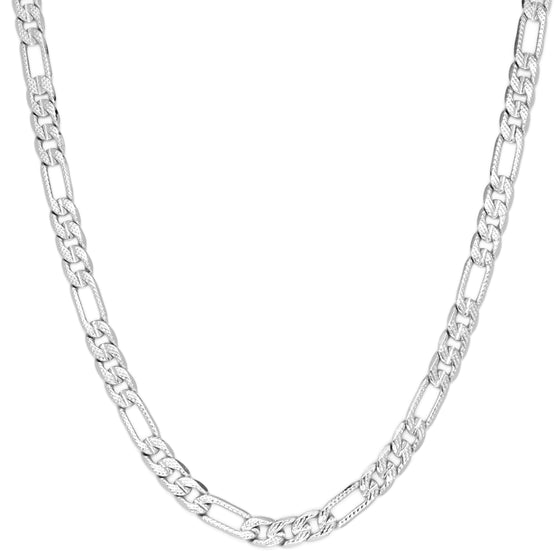 8MM Silver Concave Textured Figaro Chain Necklace 20"24"