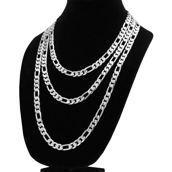 10MM Silver Concave Textured Figaro Chain Necklace 20"24"30"36"