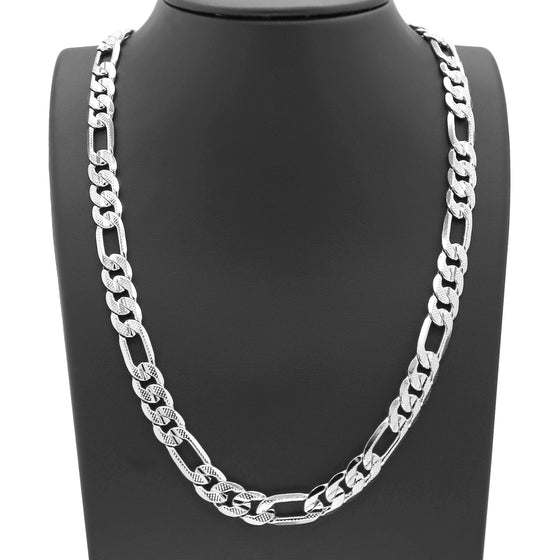 10MM Silver Concave Textured Figaro Chain Necklace 20"24"30"36"