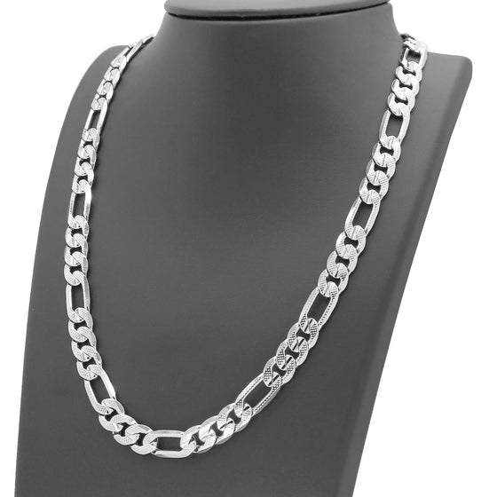 10MM Silver Concave Textured Figaro Chain Necklace 20"24"30"36"
