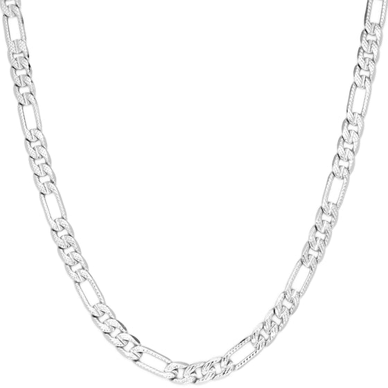 10MM Silver Concave Textured Figaro Chain Necklace 20"24"30"36"