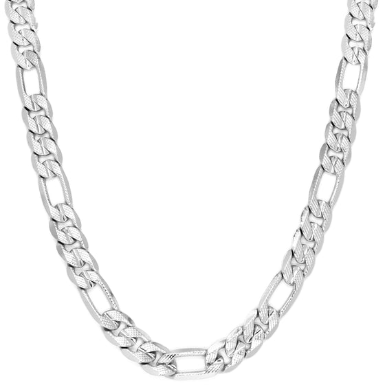 12MM Silver Concave Textured Figaro Chain Necklace 20"24"30"36"