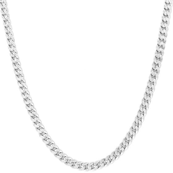 8MM Silver Hammer Textured Cuban Chain Necklace 24"