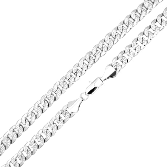 8MM Silver Hammer Textured Cuban Chain Necklace 24"