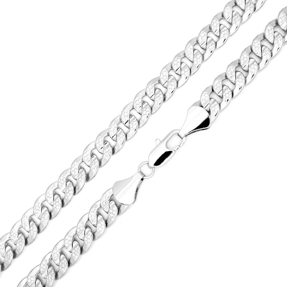 10MM Silver Hammer Textured Cuban Chain Necklace 24"