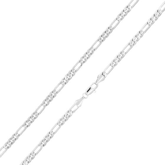 4MM Silver Concave Figaro Chain Necklace 20"24"