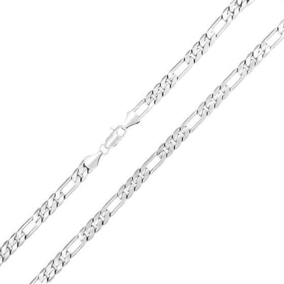 6MM Silver Concave Figaro Chain Necklace 20"24"