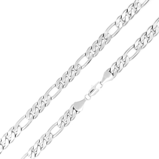 8MM Silver Concave Figaro Chain Necklace 20"24"
