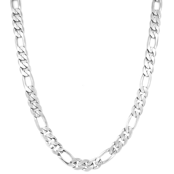 11MM Silver Concave Figaro Chain Necklace 20"24"30"