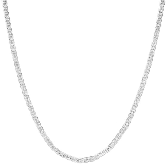4MM Silver Concave Textured Mariner Chain Necklace 20"24"