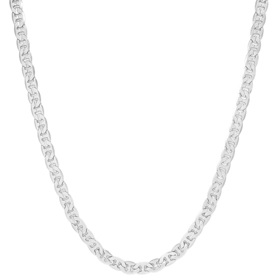 6MM Silver Concave Textured Mariner Chain Necklace 20"24"